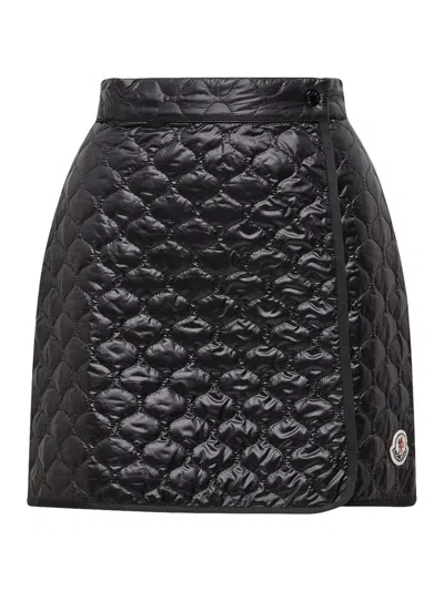 Moncler Quilted Black Skirt With Glossy Finish And Wrap Style