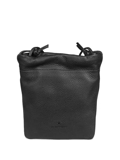 Il Bisonte Drawstring Leather Bucket Bag In Black