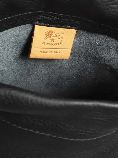 Il Bisonte Drawstring Leather Bucket Bag In Black