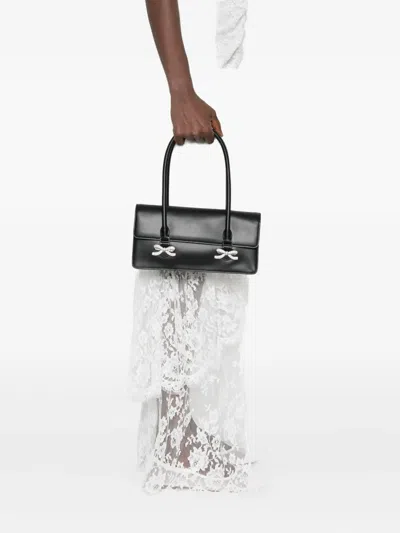 Self-portrait Black Leather Shoulder Bag With Crystal Bows In Black