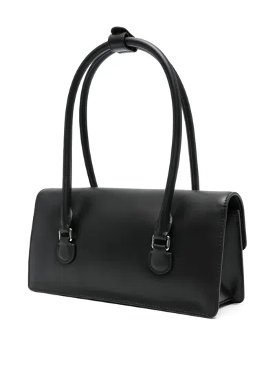 Self-portrait Black Leather Shoulder Bag With Crystal Bows In Black