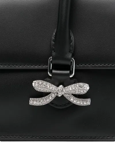 Self-portrait Black Leather Shoulder Bag With Crystal Bows In Black