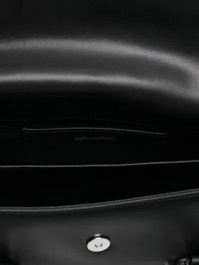 Self-portrait Black Leather Shoulder Bag With Crystal Bows In Black