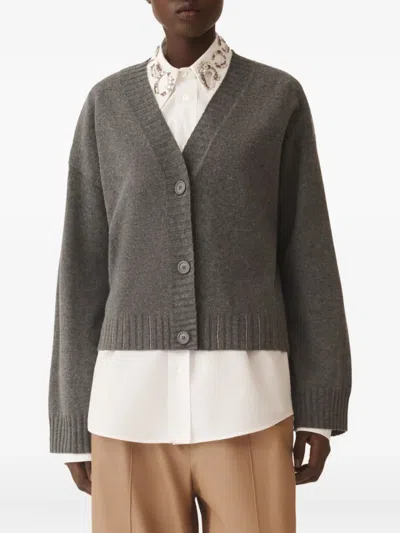 Fabiana Filippi Metallic V-neck Long Sleeve Top In Brown