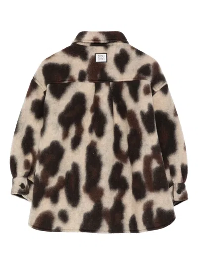 Douuod Animal-print Button-up Jacket In Brown