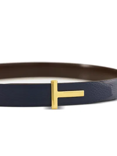 Tom Ford Reversible Logo-buckle Leather Belt In Blue