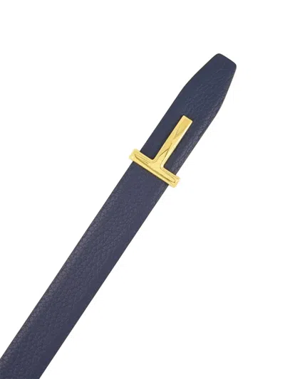 Tom Ford Reversible Logo-buckle Leather Belt In Blue