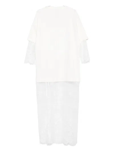 蕾丝拼接T恤式超长连衣裙