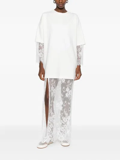 蕾丝拼接T恤式超长连衣裙