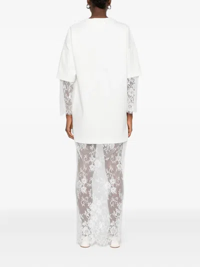 蕾丝拼接T恤式超长连衣裙