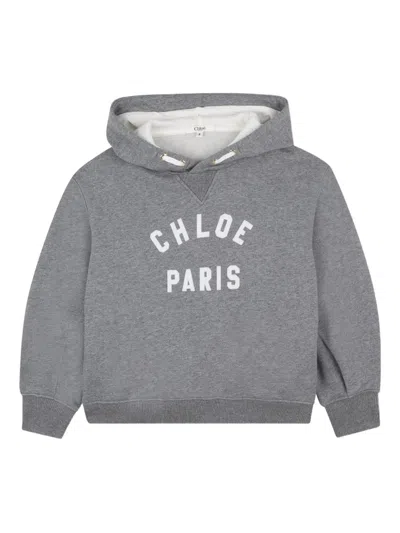 Chloé Kids Brushed Fleece Logo Hoodie In Gray