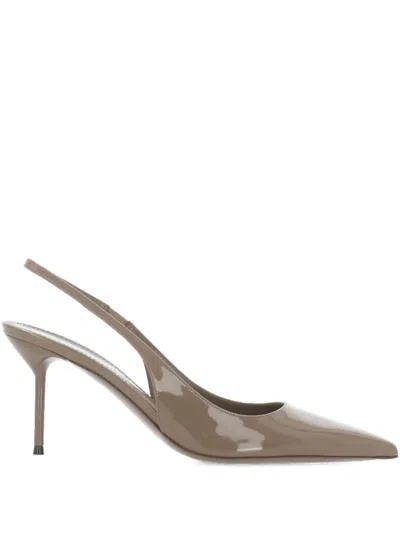 Paris Texas Pointed Arrow Toe Slingback In Glossy Patent Finish In Brown
