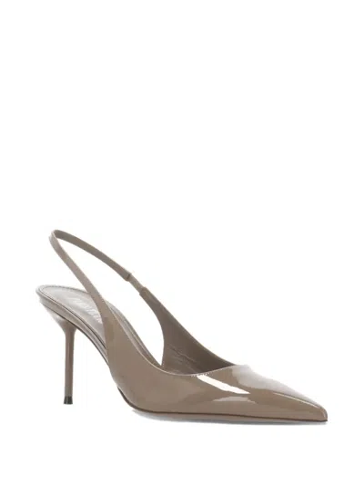Paris Texas Pointed Arrow Toe Slingback In Glossy Patent Finish In Brown