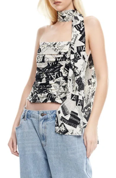 Lioness Island Ruched Strapless Top & Scarf Set In Multi