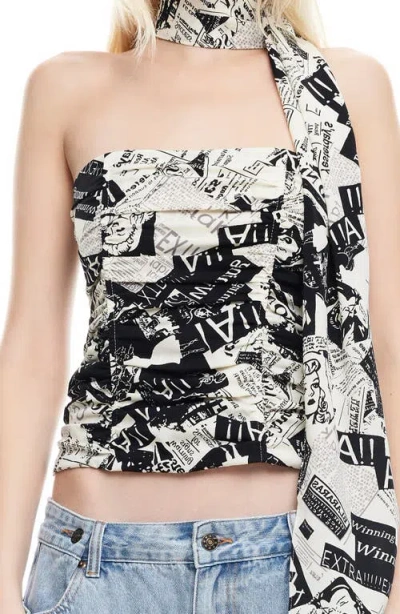 Lioness Island Ruched Strapless Top & Scarf Set In Multi