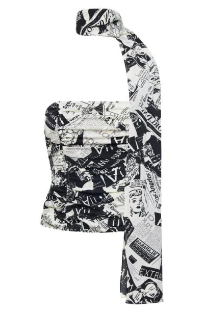 Lioness Island Ruched Strapless Top & Scarf Set In Multi