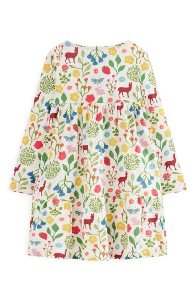Mini Boden Kids' Woodland Print Long Sleeve Cotton Jersey Dress In Multi