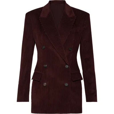 Brunello Cucinelli Bordeaux Velvet Double-breasted Jacket In Burgundy