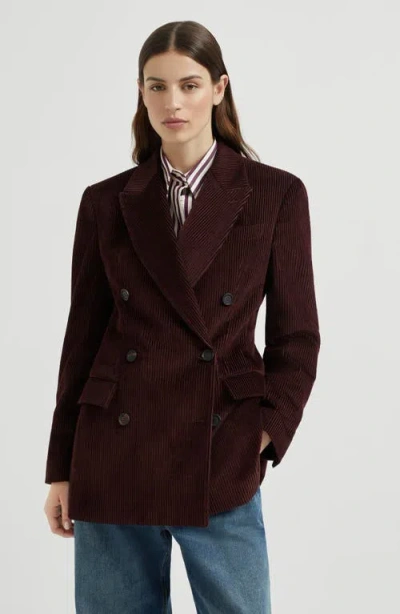 Brunello Cucinelli Bordeaux Velvet Double-breasted Jacket In Burgundy