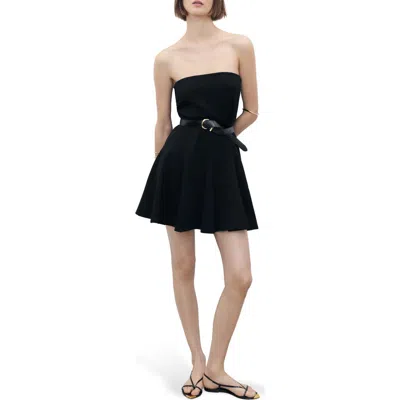 Mango Strapless Dress With Pleats Black In Black