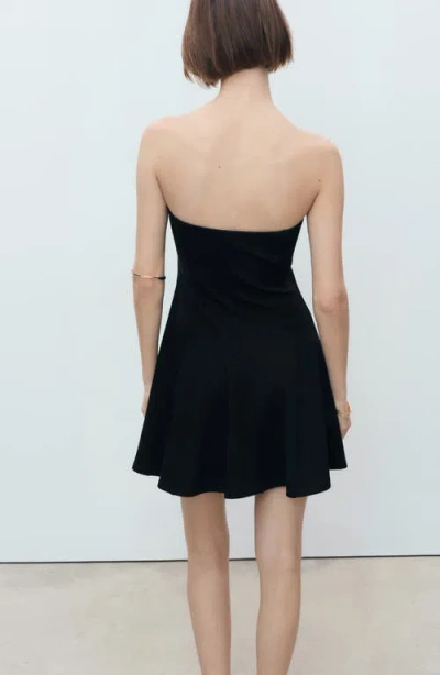 Mango Strapless Dress With Pleats Black In Black