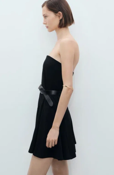 Mango Strapless Dress With Pleats Black In Black