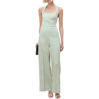 Mango Linen Halter Jumpsuit Pastel Green In Green