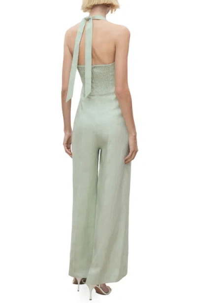 Mango Linen Halter Jumpsuit Pastel Green In Green
