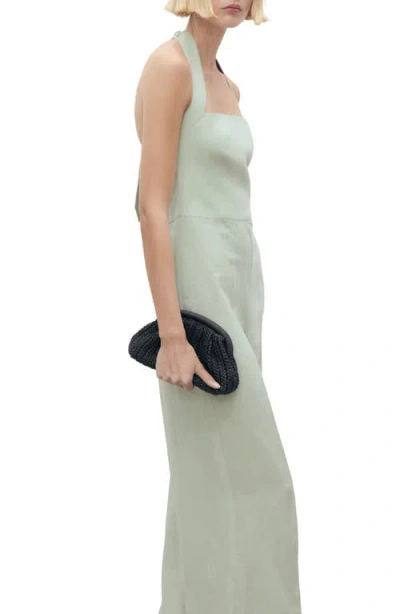 Mango Linen Halter Jumpsuit Pastel Green In Green