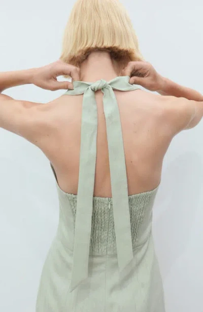 Mango Linen Halter Jumpsuit Pastel Green In Green