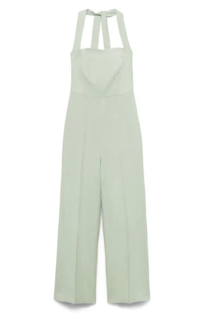 Mango Linen Halter Jumpsuit Pastel Green In Green