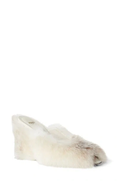 Fendi Acro Genuine Shearling Wedge Mule Sandal In Neutral