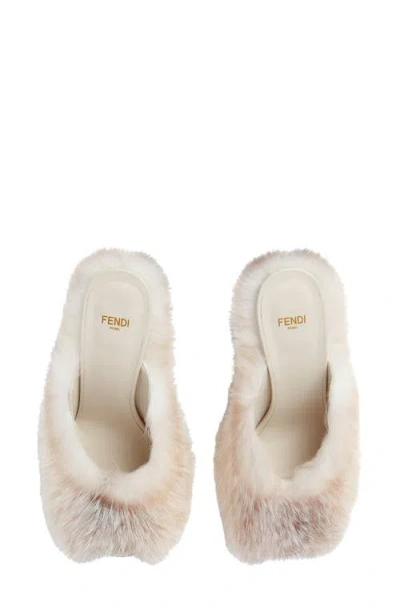 Fendi Acro Genuine Shearling Wedge Mule Sandal In Neutral