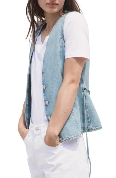 Mango Buttoned Denim Gilet Medium Blue In Blue