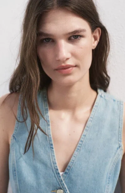 Mango Buttoned Denim Gilet Medium Blue In Blue