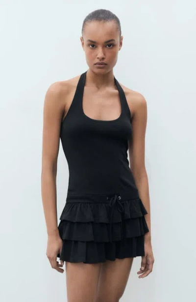 Mango Halter-neck Ruffle Dress Black In Black