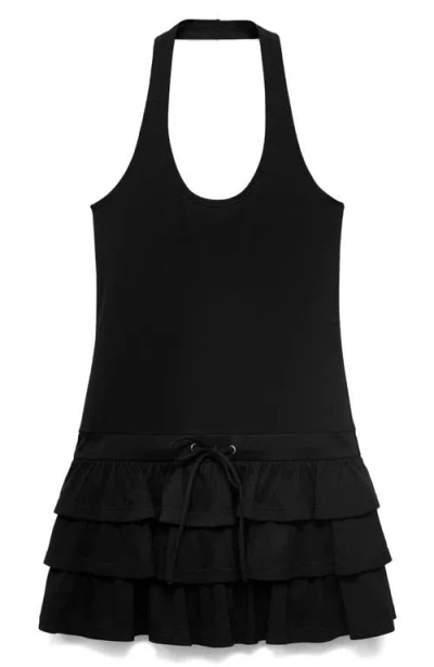 Mango Halter-neck Ruffle Dress Black In Black