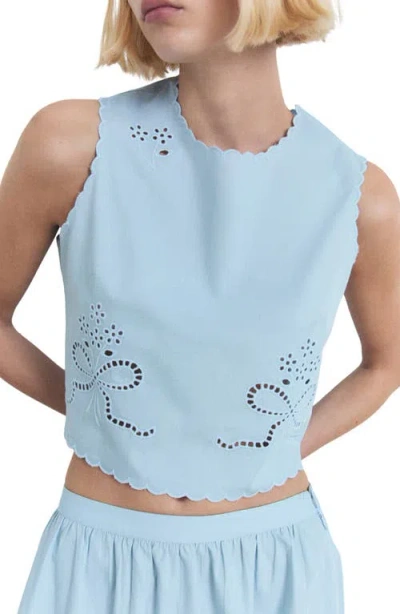 Mango Embroidered Crop Top Sky Blue In Blue