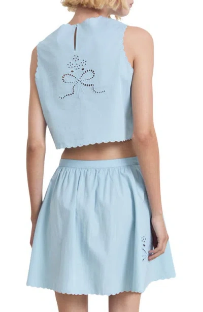 Mango Embroidered Crop Top Sky Blue In Blue