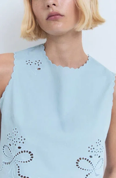 Mango Embroidered Crop Top Sky Blue In Blue