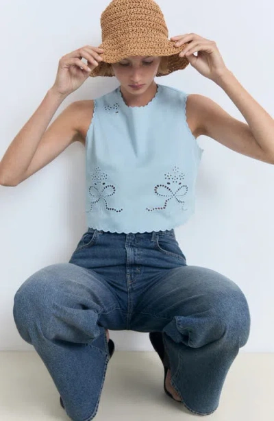 Mango Embroidered Crop Top Sky Blue In Blue