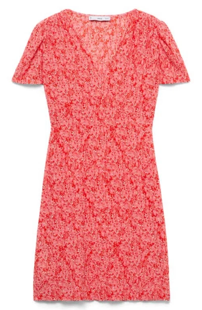 Mango V Neck Mini Tea Dress In Pink
