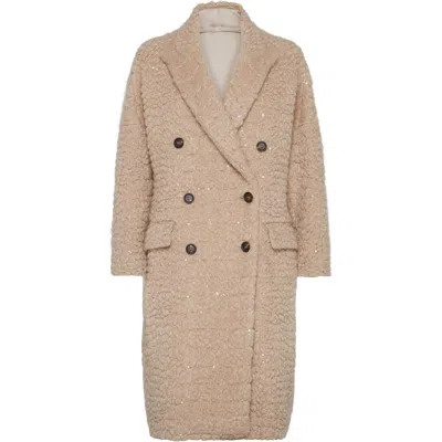 Brunello Cucinelli Boucle Double-breasted Coat Sequin Embellishment In Nude