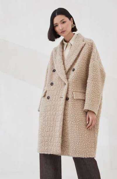 Brunello Cucinelli Boucle Double-breasted Coat Sequin Embellishment In Nude