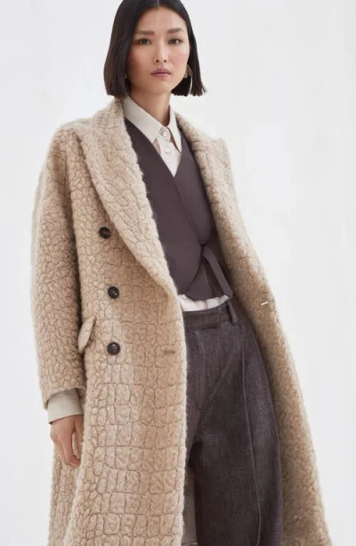 Brunello Cucinelli Boucle Double-breasted Coat Sequin Embellishment In Nude