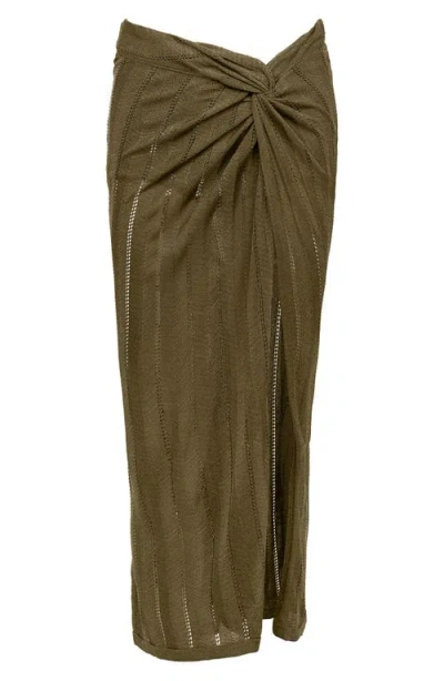 Vix Paula Hermanny Twisted Open Stitch Cover-up Midi Skirt In Green
