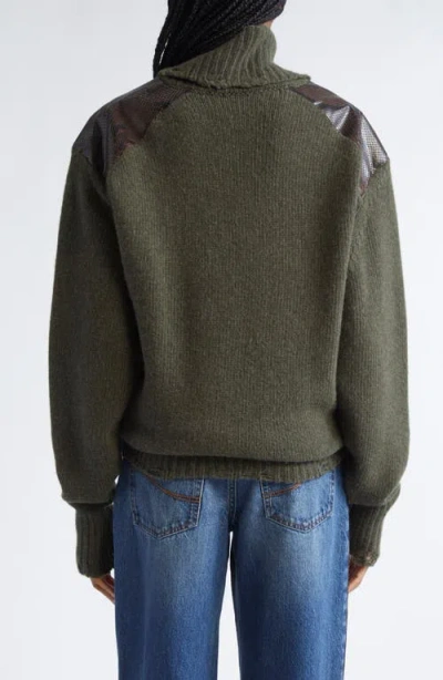 Stella Mccartney Snakeskin-embossed Leather Patch Turtleneck Sweater In Gray
