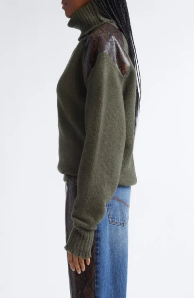 Stella Mccartney Snakeskin-embossed Leather Patch Turtleneck Sweater In Gray