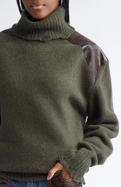 Stella Mccartney Snakeskin-embossed Leather Patch Turtleneck Sweater In Gray