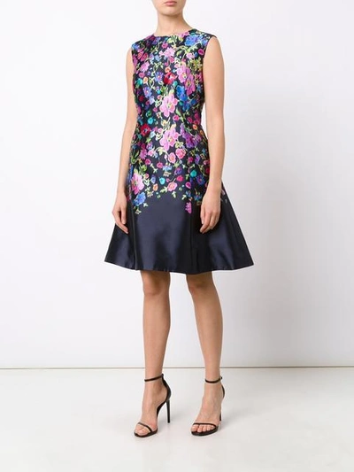 Oscar De La Renta Floral Print Silk And Cotton Mikado Flared Dress In Pnk